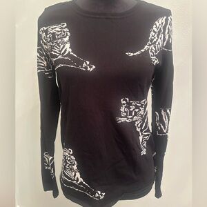 INC International Concepts Black and White Tiger Pattern Long Sleeve Top